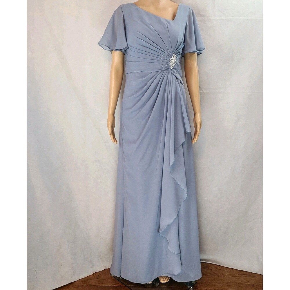 New Mother of the Bride (6) Dusty Blue Chiffon Flutter Sleeve Ruched Maxi Dress - Picture 2 of 14